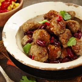 Lihapullat chili con carnen tapaan, Meksiko Lihapullat chili con carnen tapaan, Meksiko